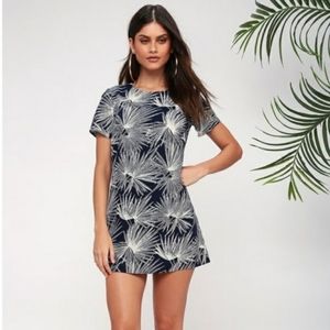 Lulu's NWOT Cancun Calling Navy Blue Print Shift Dress, M